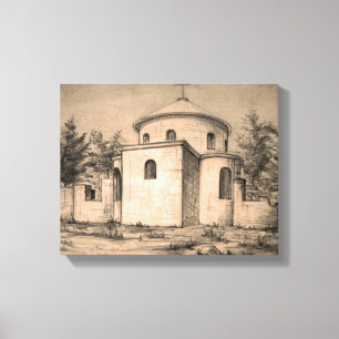 Arkitektur Ancienortodoxa Church Ruins Teckning Canvastryck