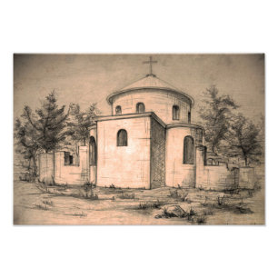Arkitektur Ancienortodoxa Church Teckning Art Fototryck