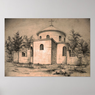 Arkitektur Ancienortodoxa Church Teckning Art Poster