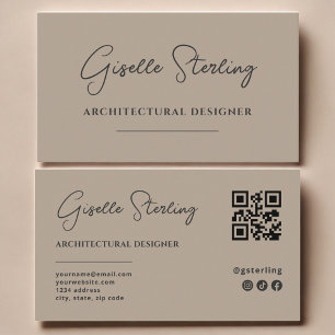 Arkitektur Designer Neutral Taupe Script QR-kod Visitkort