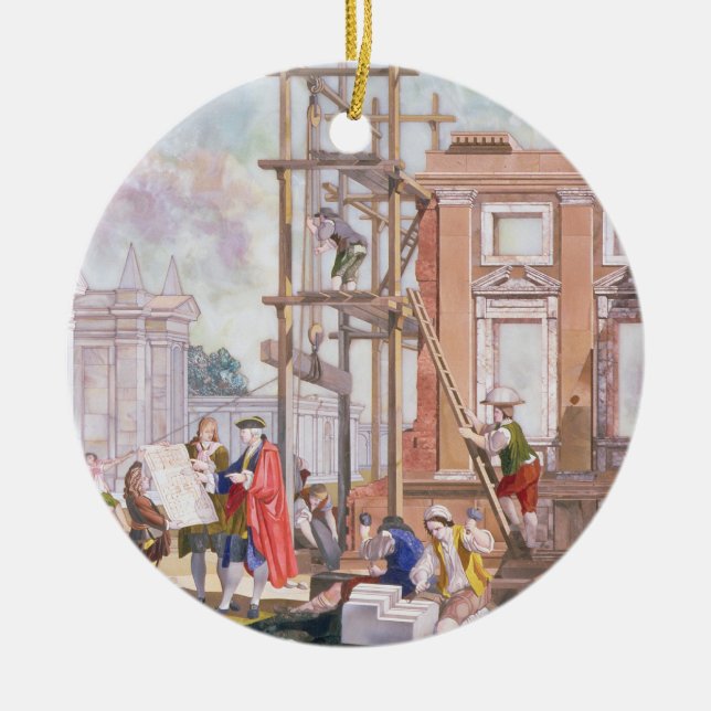 Arkitektur från en serie av fyra illustrerande t julgransprydnad keramik (Framsidan)