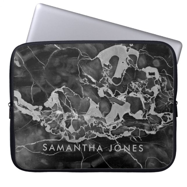 Arkitektur Struktur Black White marble Elegant Laptop Fodral (Framsidan)