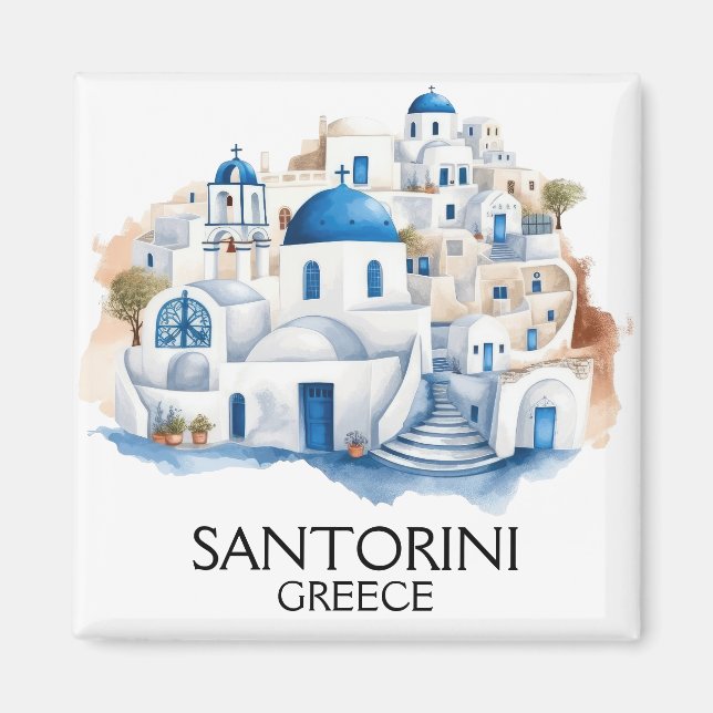 Arkitekturen Santorini Greece Blue Tak Byggnad Magnet (Framsidan)