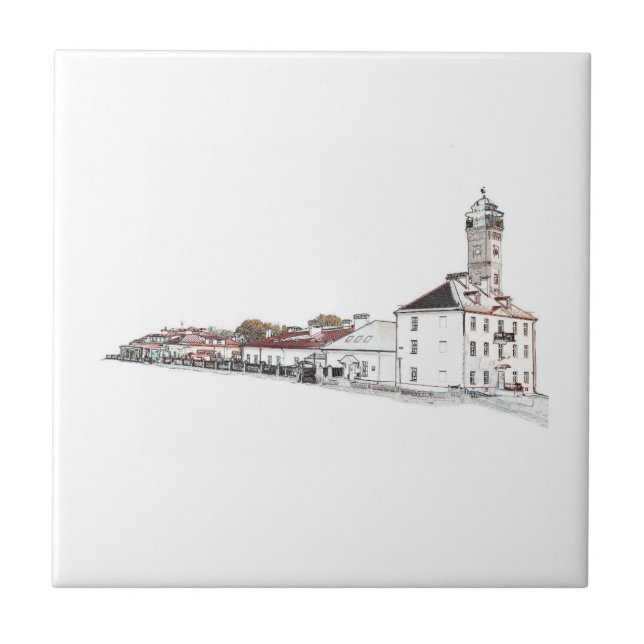 Arkitekturskiss för det gamla Vatten-Tornen Kakelplatta (Framsidan)