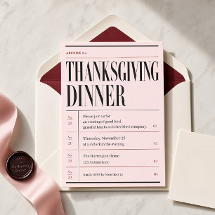 Arkiv för rosa redaktionell Thanksgiving-middag Inbjudningar