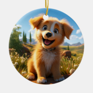 Arkiv - Gul lab återgivningspuppy Julgransprydnad Keramik