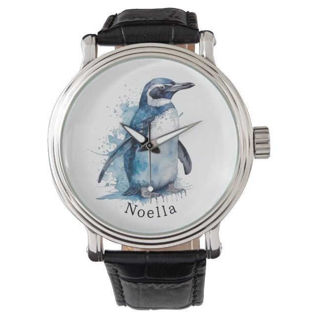 Arktisk Azure Watercolor Penguin, anpassningsbar Armbandsur (Framsida)