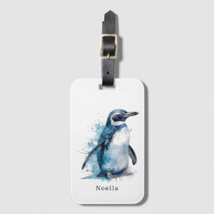 Arktisk Azure Watercolor Penguin, anpassningsbar Bagagebricka