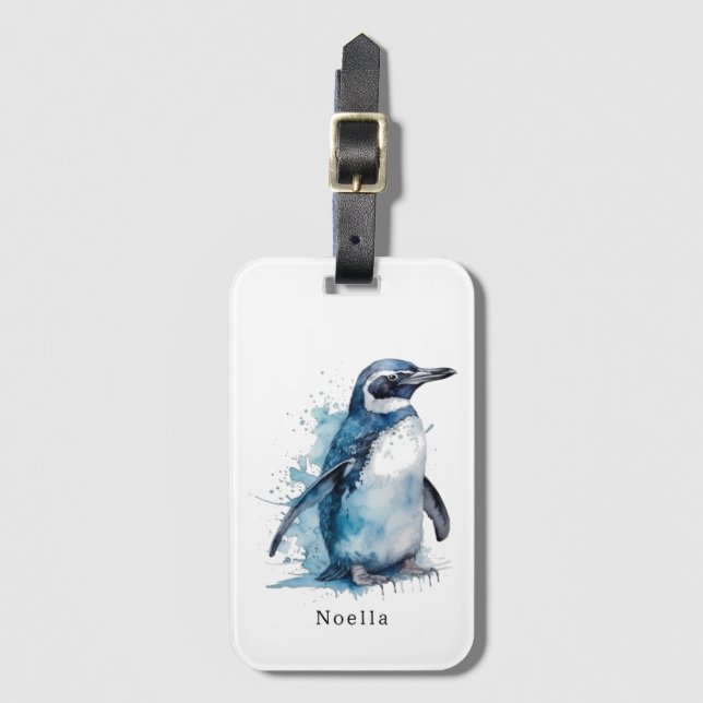 Arktisk Azure Watercolor Penguin, anpassningsbar Bagagebricka (Framsida vertikal)