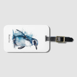 Arktisk Azure Watercolor Penguin, anpassningsbar Bagagebricka