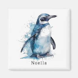 Arktisk Azure Watercolor Penguin, anpassningsbar Magnet