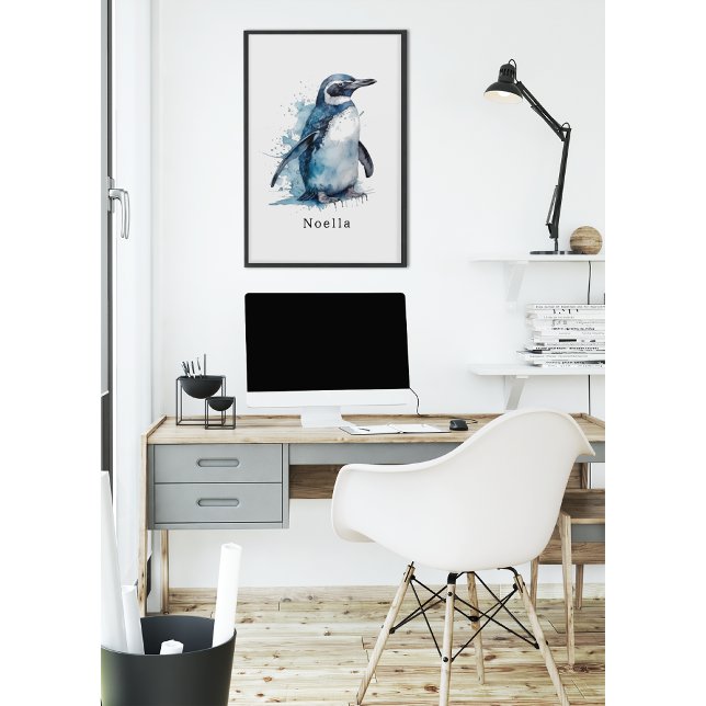 Arktisk Azure Watercolor Penguin, anpassningsbar Poster (Skapare uppladdad)