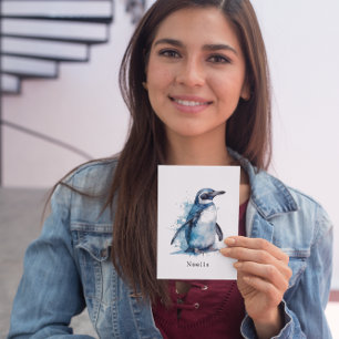 Arktisk Azure Watercolor Penguin, anpassningsbar Spara Datumet
