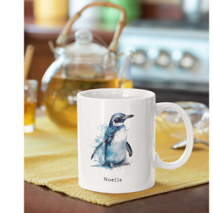 Arktisk Azure Watercolor Penguin, anpassningsbar Två-Tonad Mugg