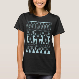 Arktisk Blå Folkkonst Vintertema T Shirt