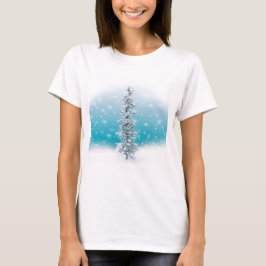 Arktisk blå frusen frostig silverglans ständgrön t shirt