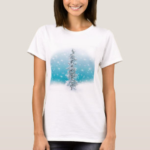 Arktisk blå frusen frostig silverglans ständgrön t shirt