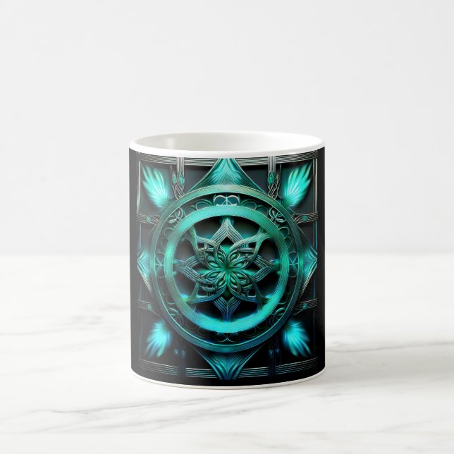 Arktisk blå mandala-stil fraktal i ram kaffemugg (Center)