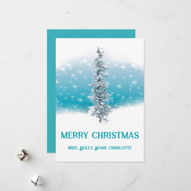 Arktisk blåfenad fryst silver gnistra evergreen julkort (Fram/Back In Situ)