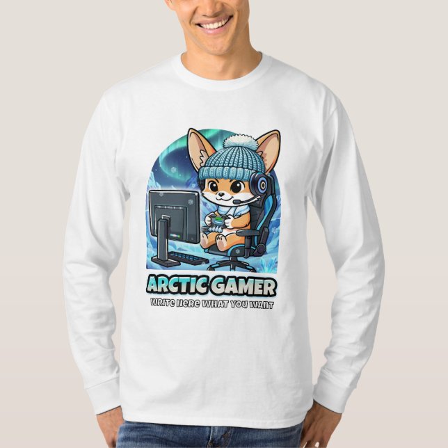 Arktisk Gamer Fennec Räv - Vinter Gaming Aurora Bo T Shirt (Framsida)