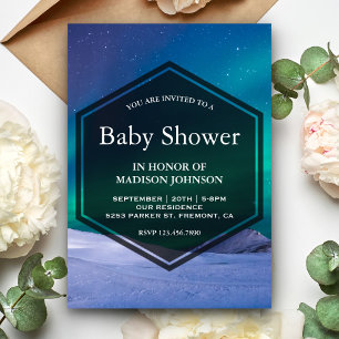Arktisk Is Aurora Polära Ljus Baby Shower Inbjudningar