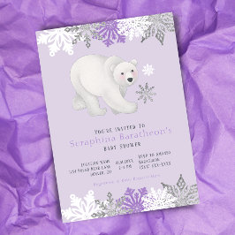 Arktisk Lila Polar Bear Baby Shower Inbjudningar