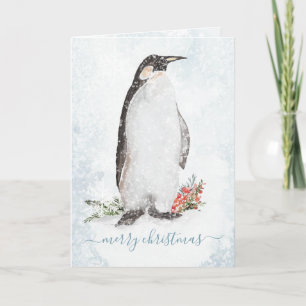 Arktisk penguin Blustering Winter Scene Snöflingor Helgkort