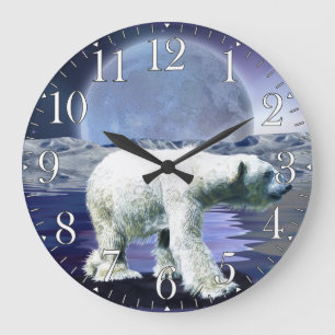 Arktisk Polar Bear & Aurora Art Clock Stor Klocka