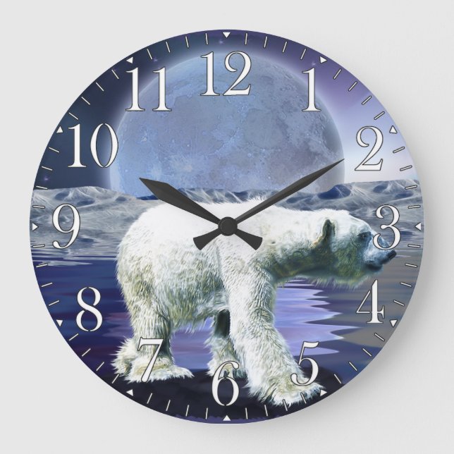 Arktisk Polar Bear & Aurora Art Clock Stor Klocka (Framsida)