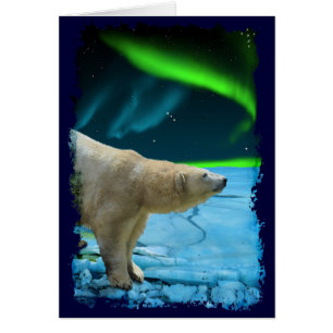 Arktisk Polar Bear & Aurora Art-gåva Hälsningskort