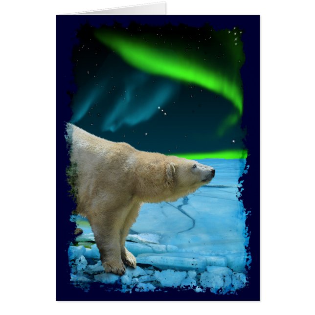Arktisk Polar Bear & Aurora Art-gåva Hälsningskort (Framsidan)