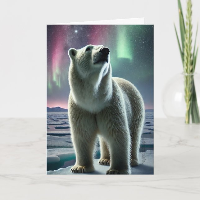 Arktisk Polar Bear Aurora Borealis Norra Ljus Helgkort (Framsida)
