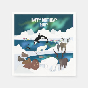 Arktisk Polar Bear Reindeer Walrus Orca Narwhal Fo Pappersservett