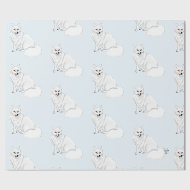 Arktisk räv Adorable Airbrush-mönster Icy Blue  Presentpapper (Platt)