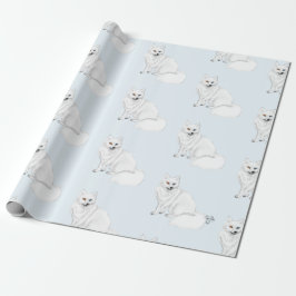 Arktisk räv Adorable Airbrush-mönster Icy Blue Presentpapper