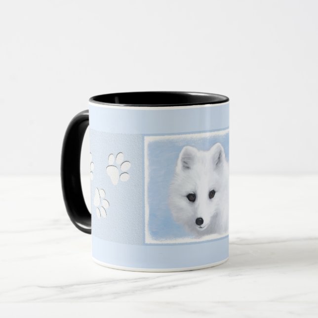 Arktisk Räv Målning - Original Vilda Djur Konst Mugg (Framsida vänster)