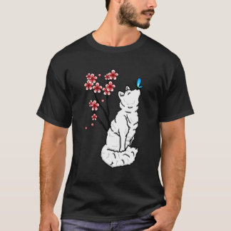 Arktisk räv Sakura Butterfly Cute Animal Lov T Shirt