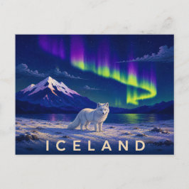 Arktisk räv under Aurora | Ikoniska Island Vykort