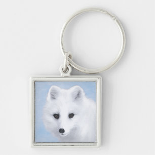 Arktisk rävmålning - Original Wildlife Art Fyrkantig Silverfärgad Nyckelring