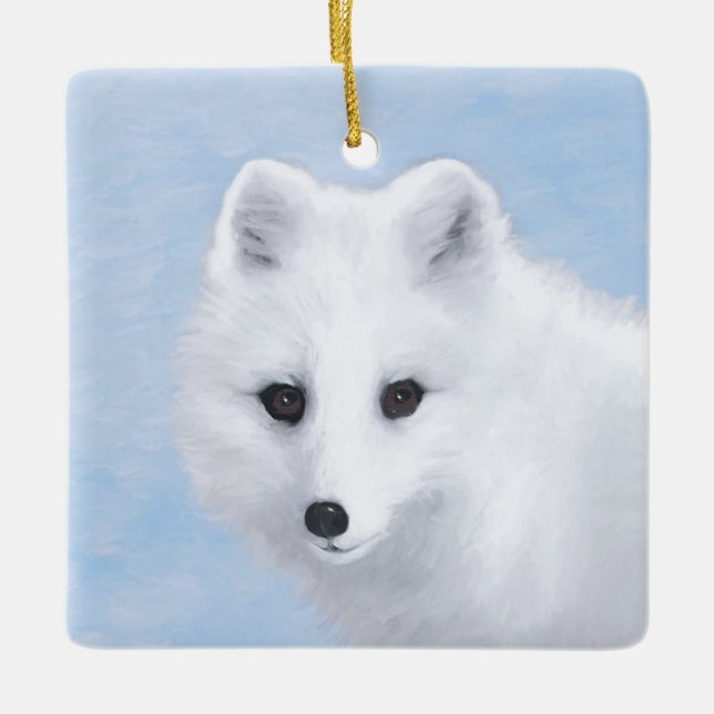 Arktisk rävmålning - Original Wildlife Art Julgransprydnad Keramik (Framsida)