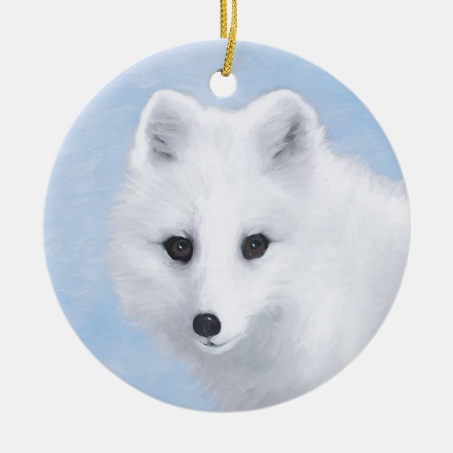 Arktisk rävmålning - Original Wildlife Art Julgransprydnad Keramik (Framsidan)