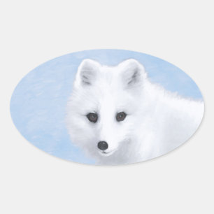 Arktisk rävmålning - Original Wildlife Art Ovalt Klistermärke