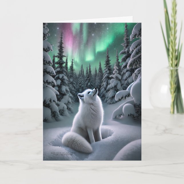 Arktisk rävskog Aurora Borealis Wintery Forest Helgkort (Framsida)