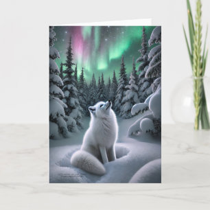 Arktisk rävskog Aurora Borealis Wintery Forest Helgkort