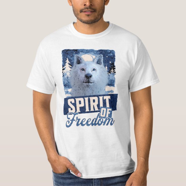 Arktisk Varg Ande av Frihet Vilda Djur Design T Shirt (Framsida)