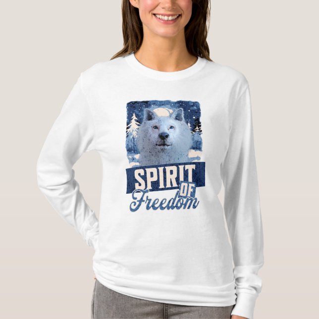Arktisk Varg Anden av Frihet Vilda Djur Design T Shirt (Framsida)