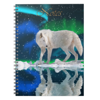 Arktisk Varg och Aurora Wildlife-supporter bärbar  Anteckningsbok Med Spiral