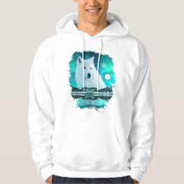 Arktisk varg och magisk natt med norra ljus hoodie