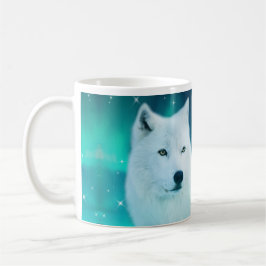 Arktisk varg och magisk natt med norra ljus kaffemugg