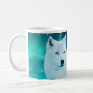 Arktisk varg och magisk natt med norra ljus kaffemugg